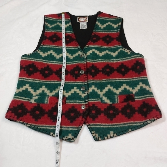 ERIKA WOMENS VTG MULTICOLORED WOOL SOUTH WESTERN PRINT COWBOYCORE VEST SZ L - Picture 3 of 5